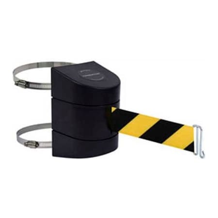 Lawrence Metal Prod. Tensabarrier Warehouse Retractable Belt Barrier, Clamp Mount, Black Case W/24' Blk/Ylw Belt 897-24-C-33-NO-D4X-A